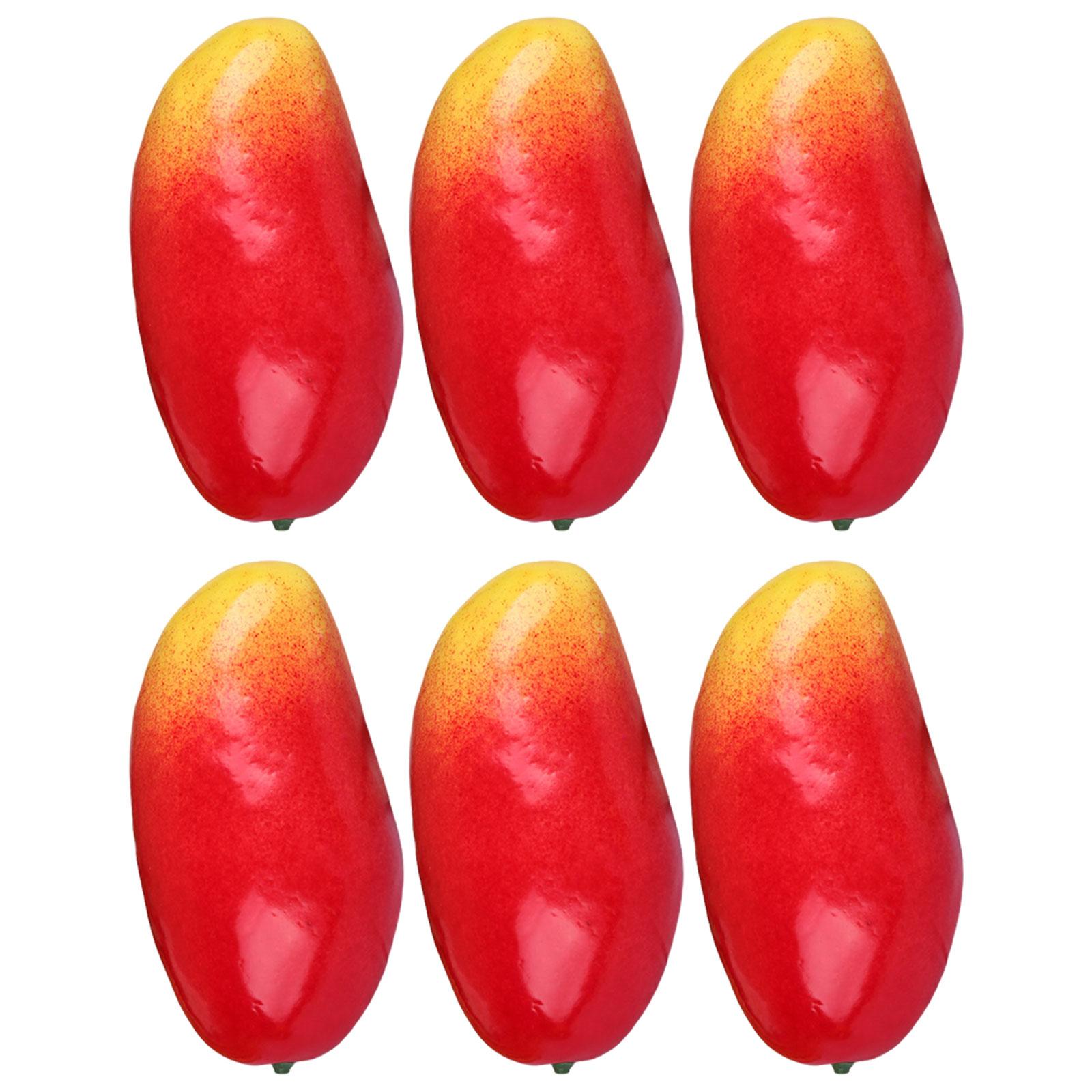 6 шт. реалистичных поддельных фруктовых украшений манго, ассорти из реалистичных моделей манго для декора стола и визуального мерчандайзинга красный